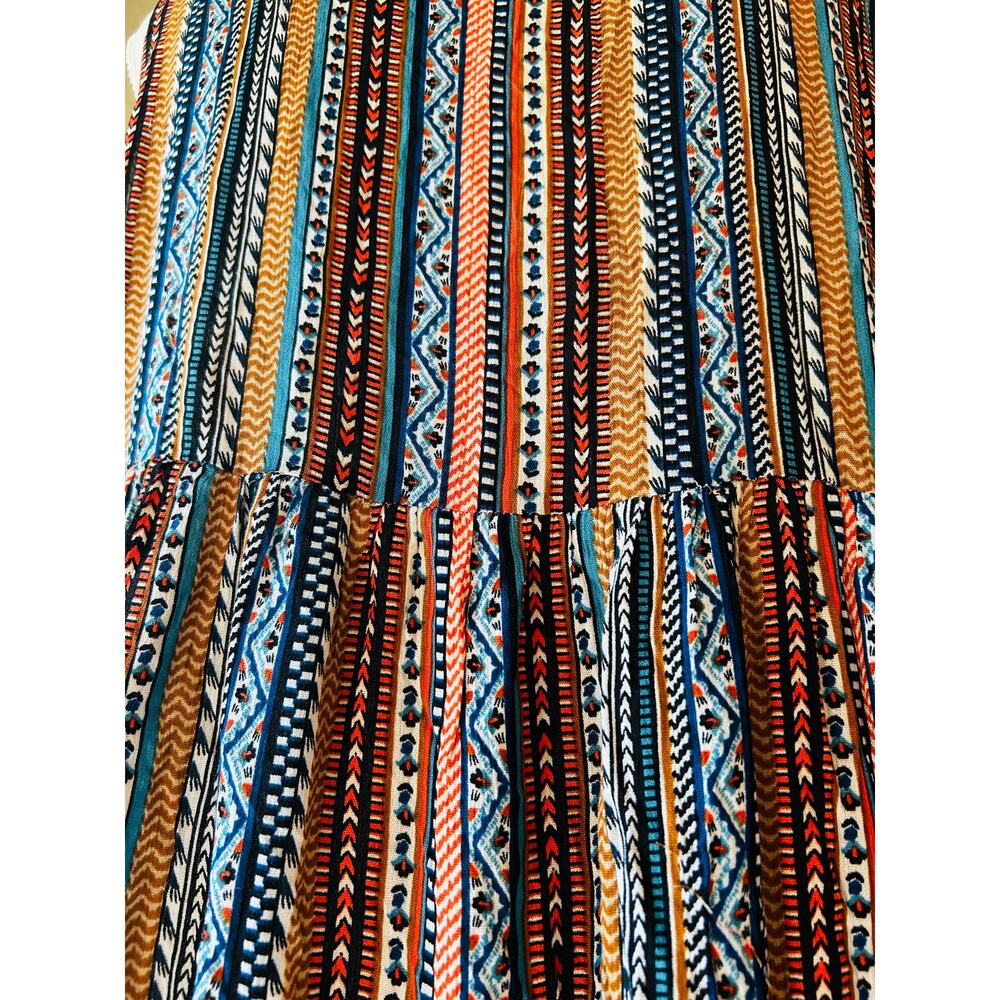 Easel Los Angeles Tiered Mini Dress Womens M Boho Rayon Tribal Print Pockets - Picture 4 of 9